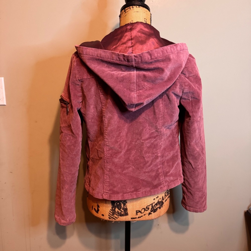 Dollhouse Womens Mauve Purple Corduroy Hooded Moto Blazer Jacket Size M Y2K - Picture 2 of 8